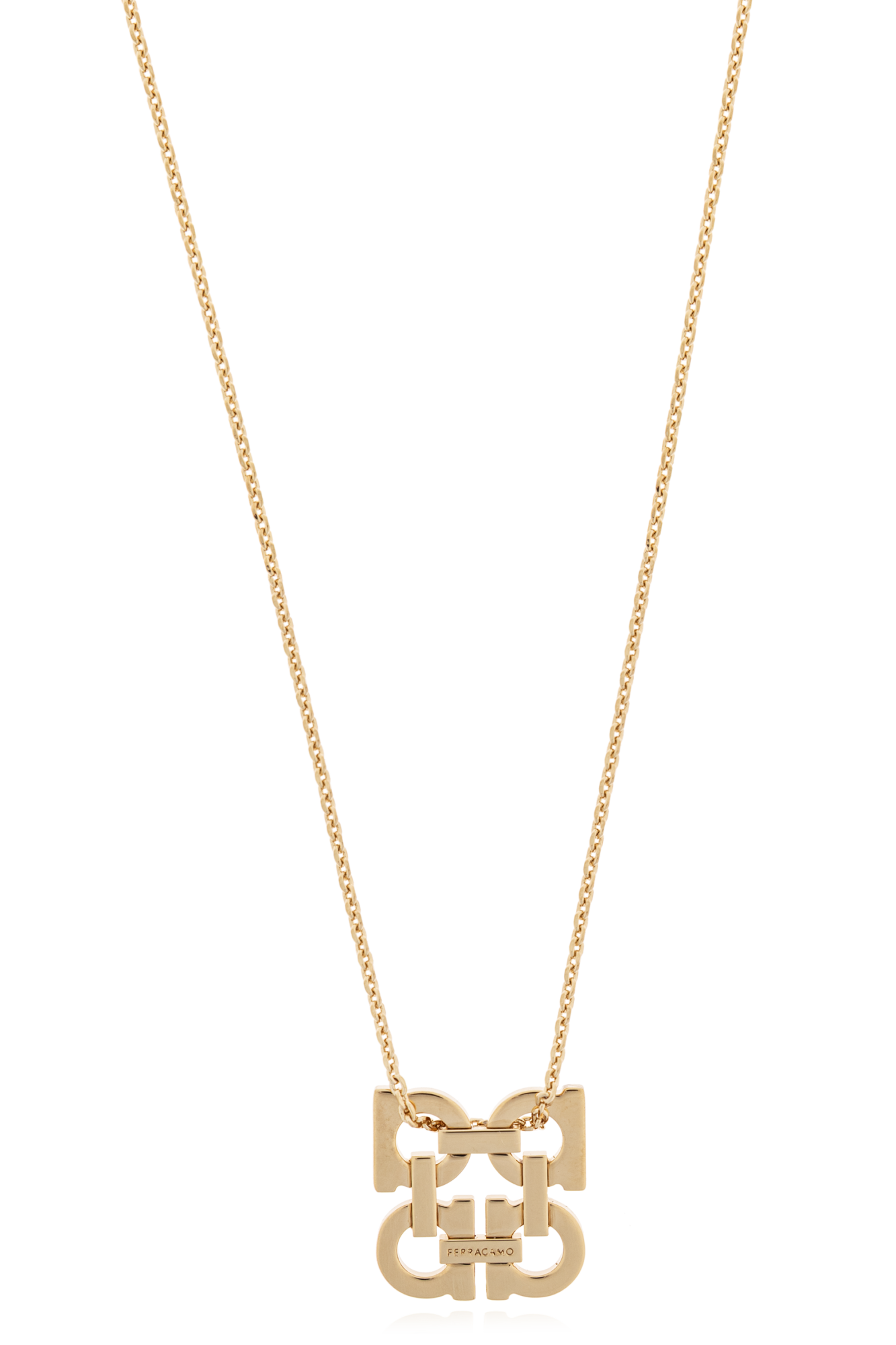 Gold Necklace with a pendant in the shape of a logo